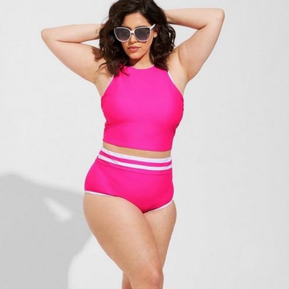 Torrid Active Wireless High Neck Tankini Full Bottom Pink Swim Suit